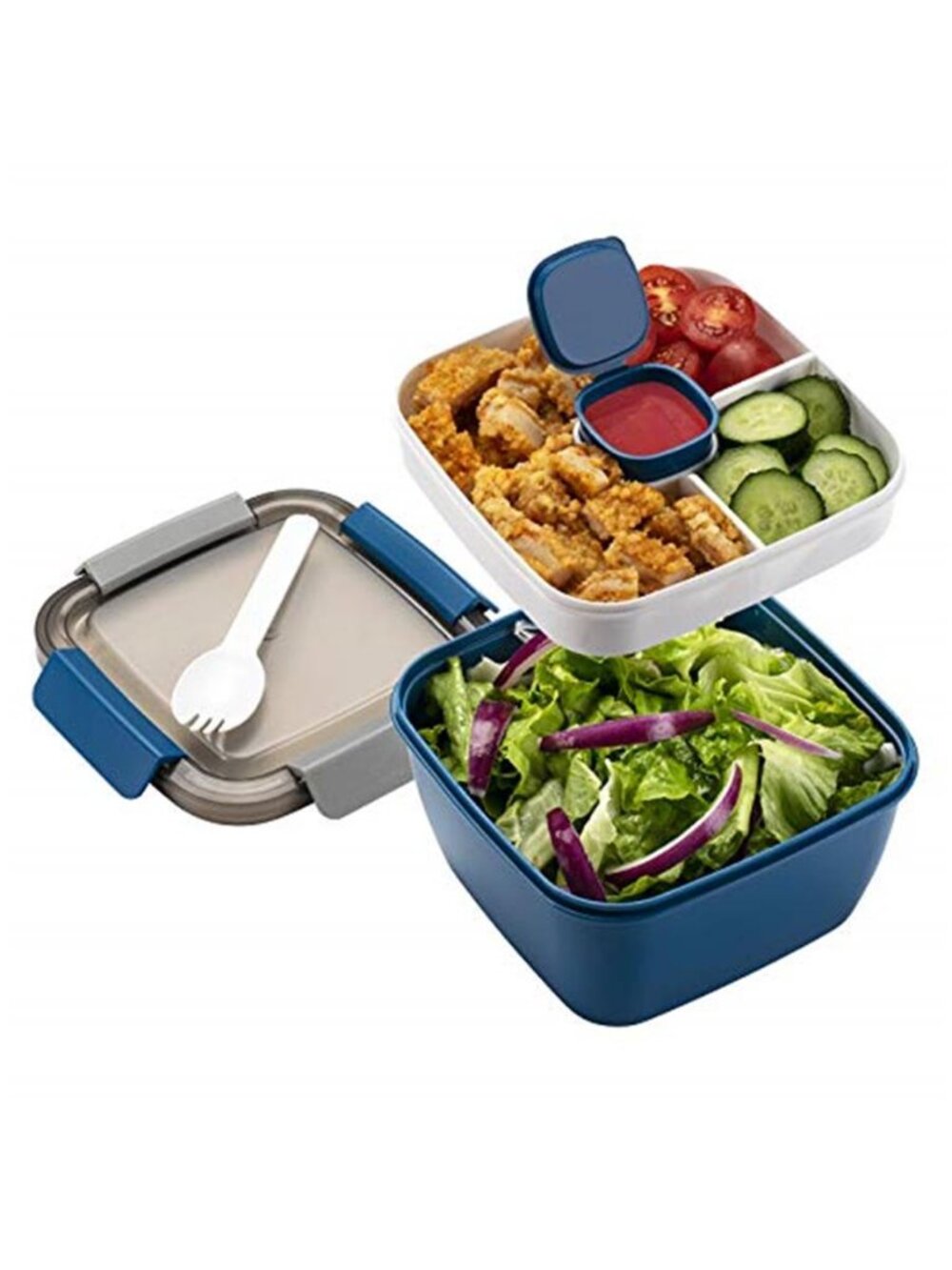 Salad Lunch Container To Go, 52-oz Salad Bowls with 3Compartments,Salad Dressing